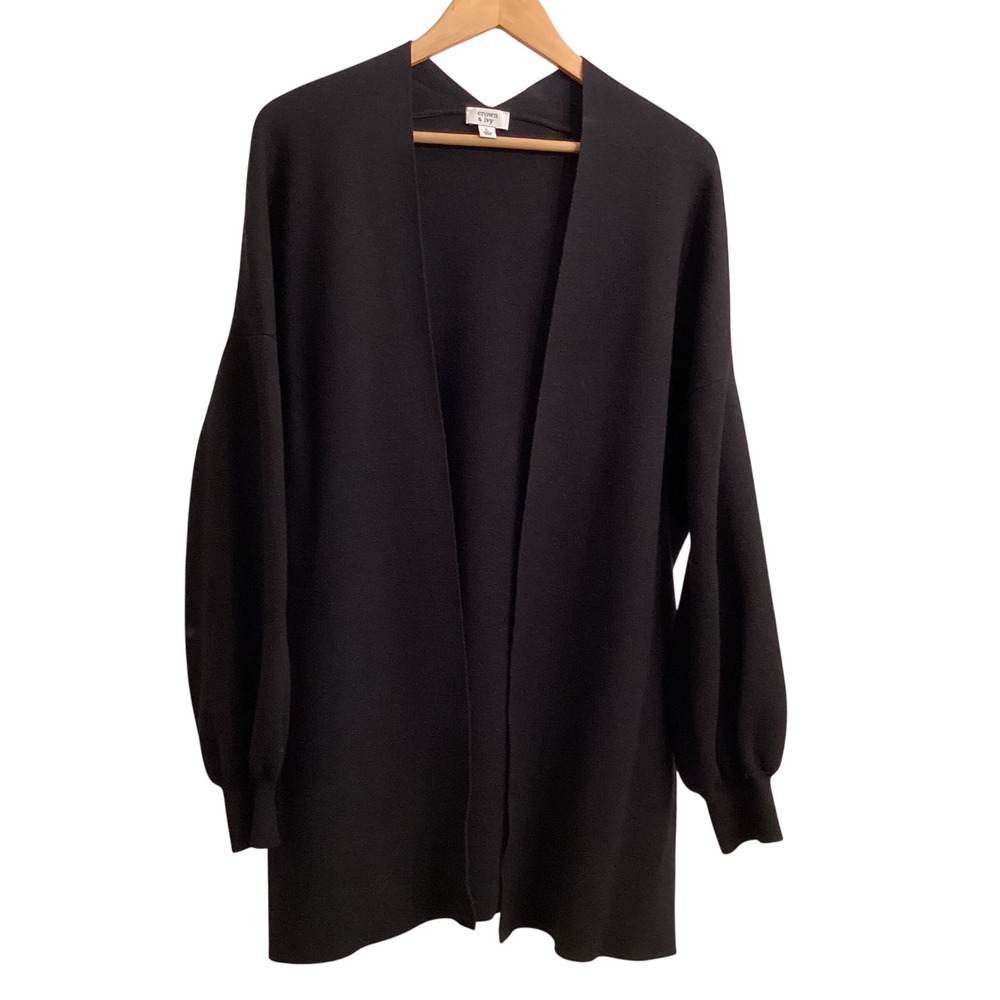 Crown & Ivy Black Balloon Sleeve Open Front Cardigan Sweater‎ Women's Large